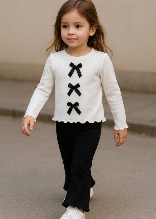 Kız Çocuk Fiyonk Detaylı Ribana Takım(Siyah)