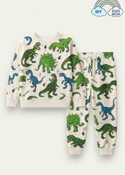 Erkek Çocuk Dinazor Baskılı Pijama Takımı