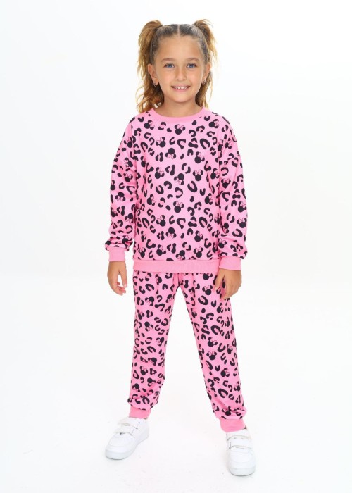 Kız Çocuk Leopar Baskılı Pembe Pijama Takımı