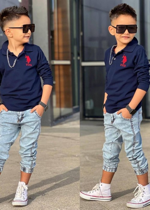 Erkek Çocuk Lacost Kot Pantolon Takım (Lacivert)