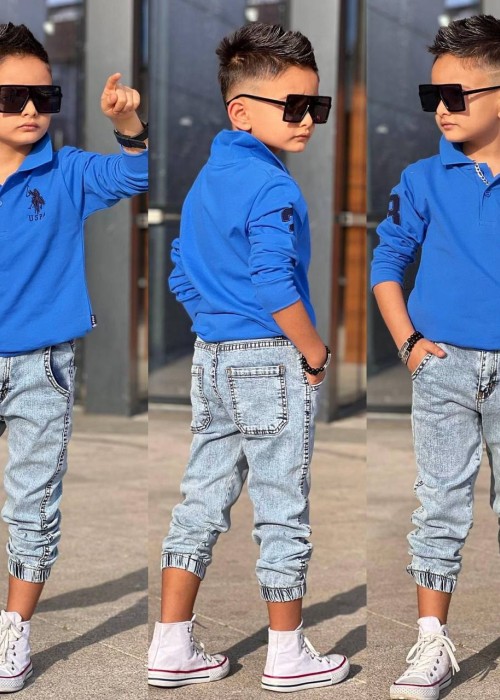 Erkek Çocuk Lacost Kot Pantolon Takım(Mavi)