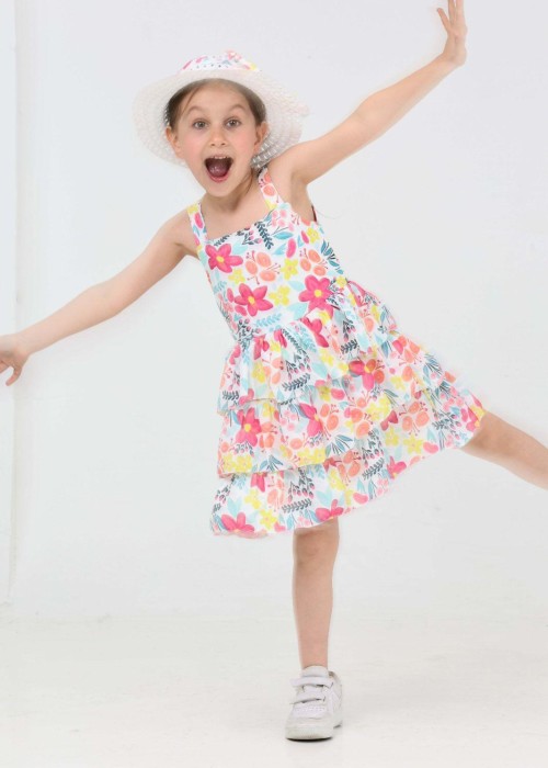 Kız Çocuk Şapkalı Fırfırlı Yazlık Elbise(Pembe) 