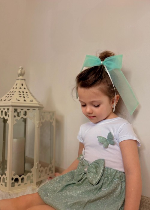 Kız Çocuk Kelebek Detaylı Simli Takım(Yeşil)