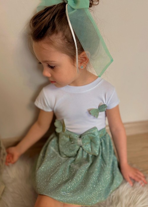 Kız Çocuk Kelebek Detaylı Simli Takım(Yeşil)