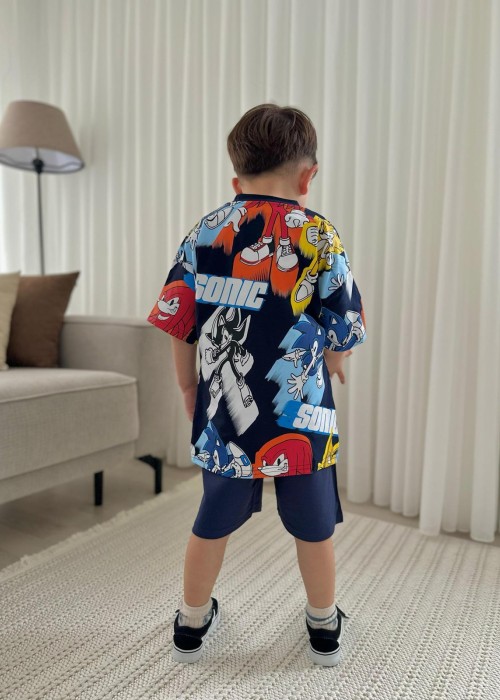 Erkek Çocuk Sonic Baskılı Lacivert Şortlu Takım