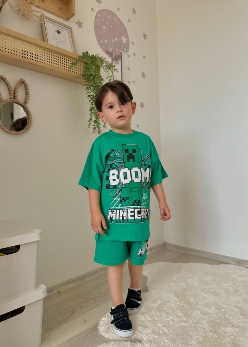 Erkek Çocuk Mine Craft Baskılı Yeşil Şortlu Takım Erkek Çocuk Mine Craft Baskılı Yeşil Şortlu Takım