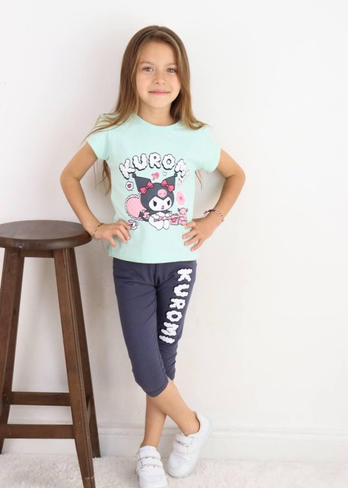 Kız Çocuk Kuromi Baskılı Taytlı Yazlık Takım(Yeşil)