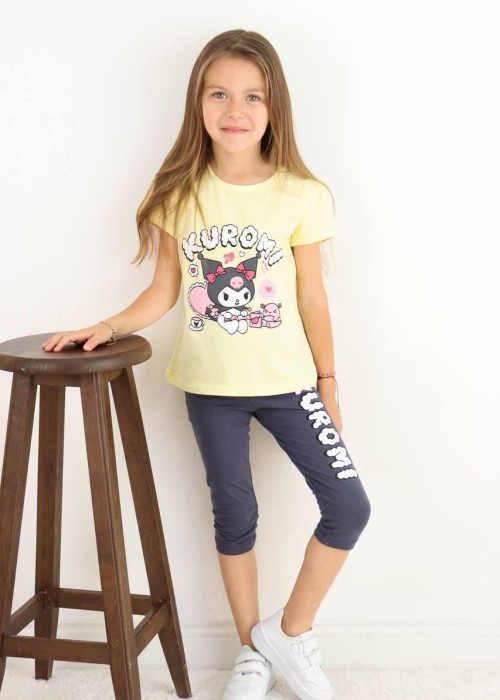 Kız Çocuk Kuromi Baskılı Taytlı Yazlık Takım (Sarı) Kız Çocuk Kuromi Baskılı Taytlı Yazlık Takım (Sarı)