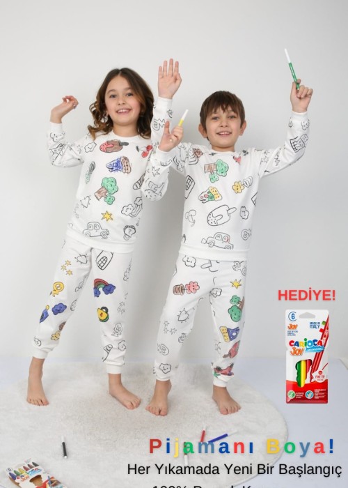 Boyanabilen Pijama Takımı (Boya Kalemleri Hediye)