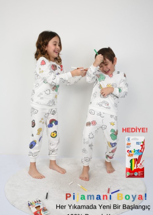 Boyanabilen Pijama Takımı (Boya Kalemleri Hediye)