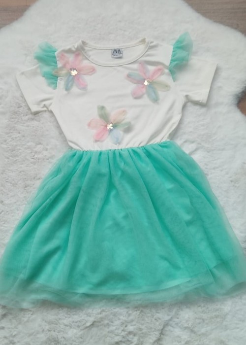 Kız Çocuk Kabartma Lale Çiçekli Tüllü Elbise(Yeşil) Kız Çocuk Kabartma Lale Çiçekli Tüllü Elbise(Yeşil)