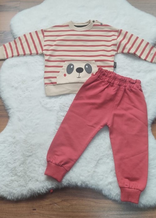 Erkek Bebek Çizgili Eşofman Takım(Kırmızı)