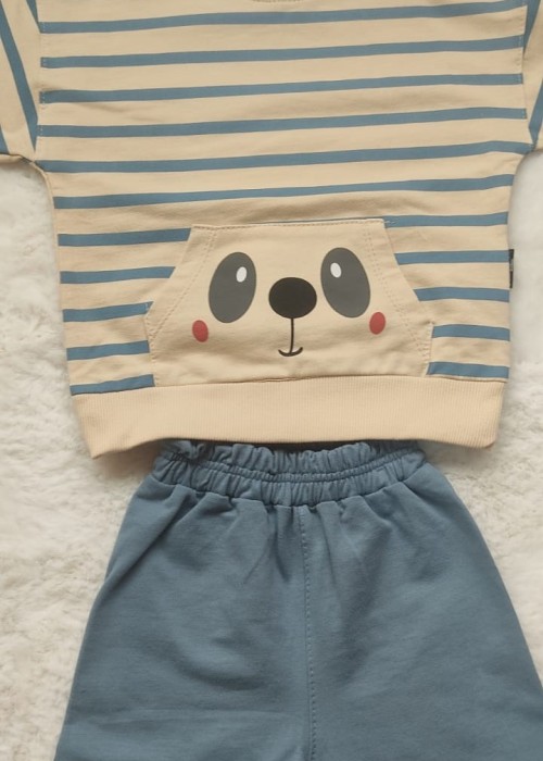 Erkek Bebek Çizgili Eşofman Takım(Mavi)