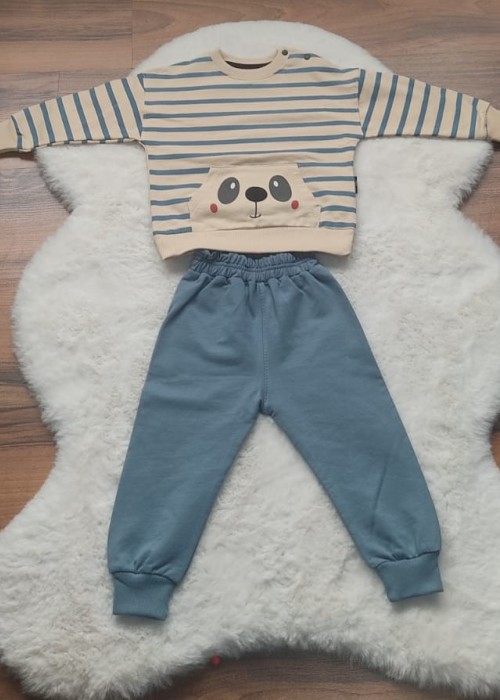Erkek Bebek Çizgili Eşofman Takım(Mavi)