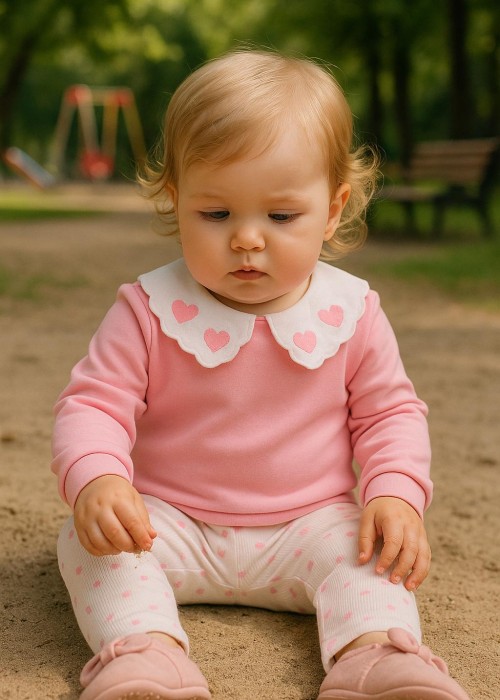 Kız Bebek Kalpli Penye Takım(Pembe)