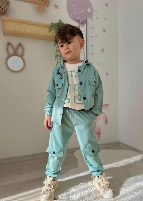 Yeşil Erkek Çocuk Paraşüt Takım(T-shirt-Pantolon-Ceket)