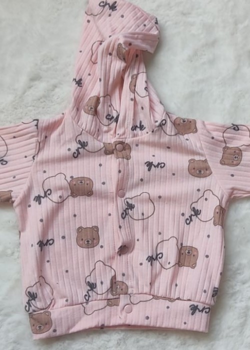 Kız Bebek 3'lü Zıbın Takım(Kapuşonlu Üst-Alt- Çıtçıtlı Body)- Ayıcıklı