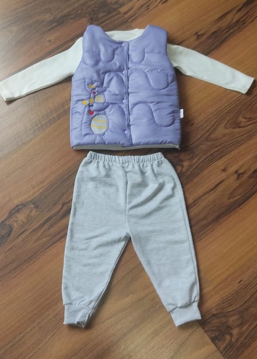 Kız Bebek Yelekli 3'lü Takım(Mor)