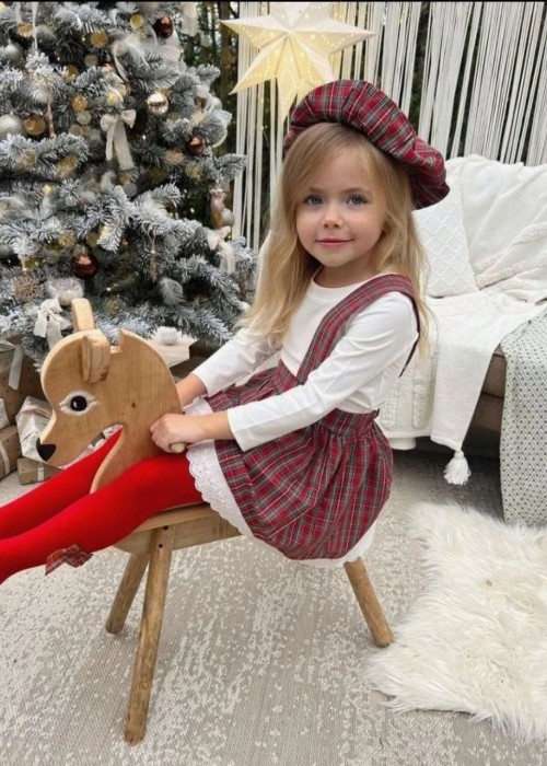 Kız Çocuk Kareli 3'lü Takım(Salopet-İc body-Şapka)