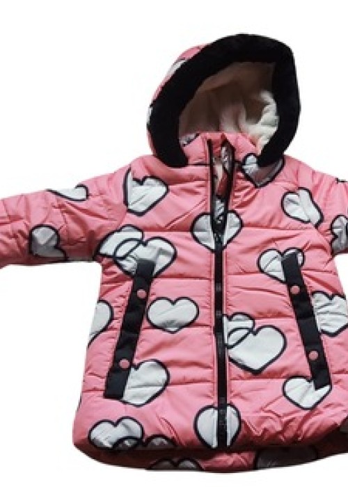 Kız Çocuk İçi Peluş Pembe Kalpli Mont