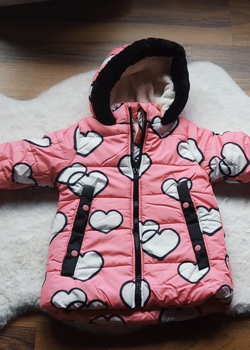 Kız Çocuk İçi Peluş Pembe Kalpli Mont