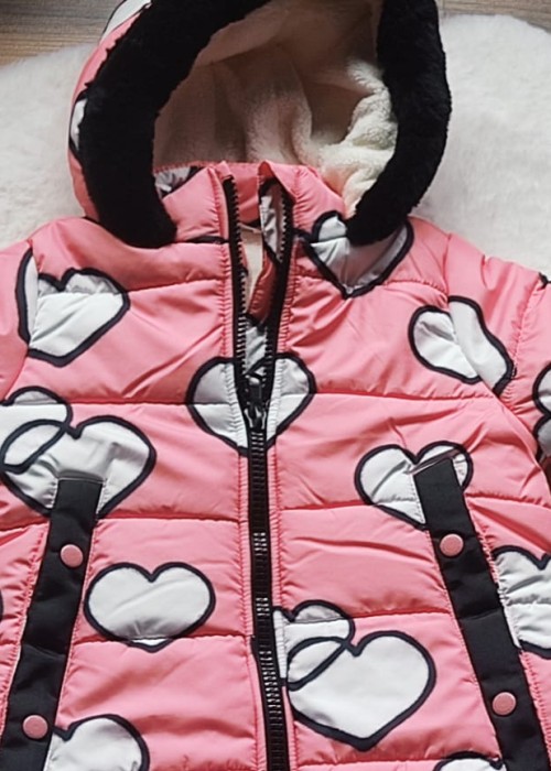 Kız Çocuk İçi Peluş Pembe Kalpli Mont Kız Çocuk İçi Peluş Pembe Kalpli Mont