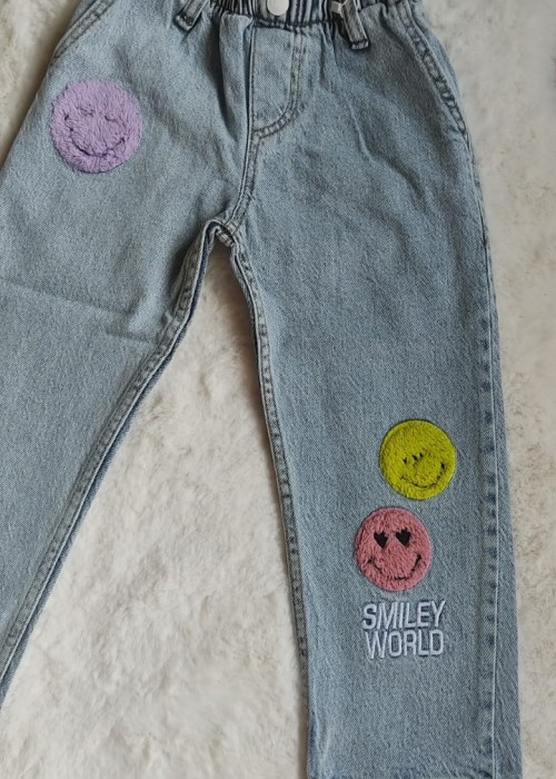 Kız Çocuk Smile detaylı Kot Pantolon