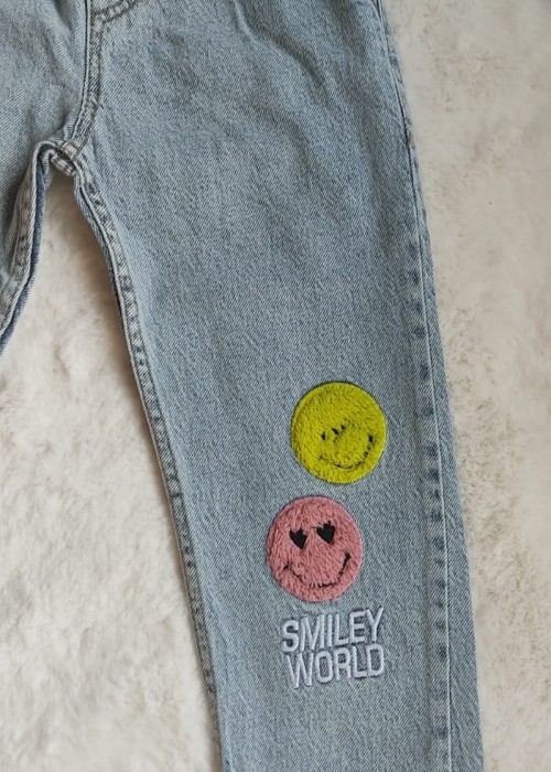 Kız Çocuk Smile detaylı Kot Pantolon