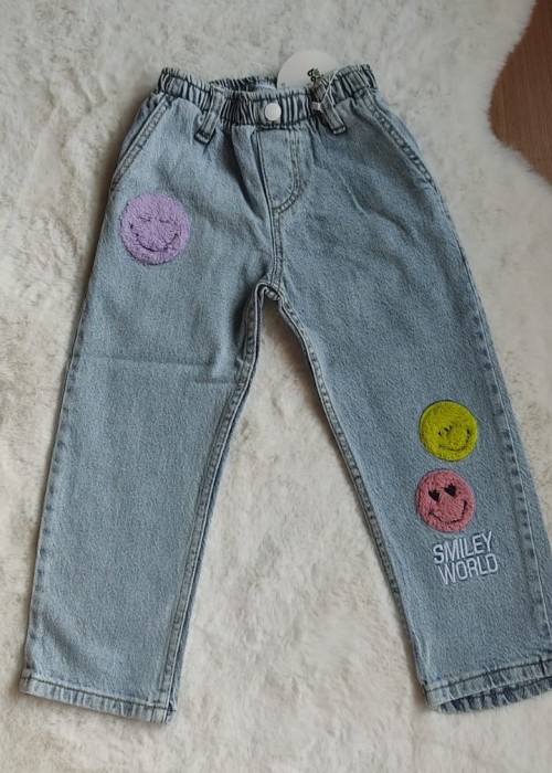 Kız Çocuk Smile detaylı Kot Pantolon