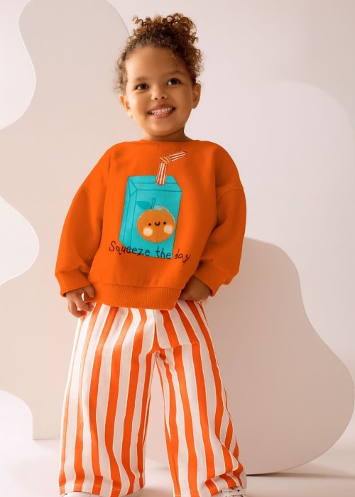 Kız Çocuk Turuncu Çizgili 3 iplik Eşofman Takım
