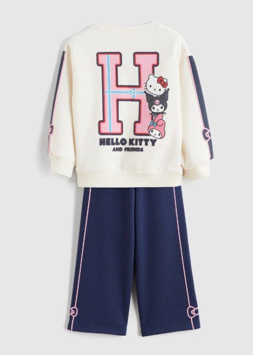 Kız Çocuk Hello kity Baskılı 3 iplik Lacivert-Beyaz Takım
