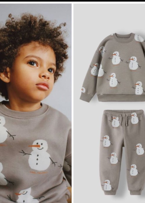 Unisex Kardan Adam Baskılı Gri Eşofman Takımı-3 iplik Unisex Kardan Adam Baskılı Gri Eşofman Takımı-3 iplik