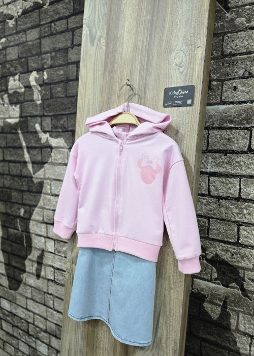 Kız Çocuk Kot Jile -Kapuşonlu Üst Takım 