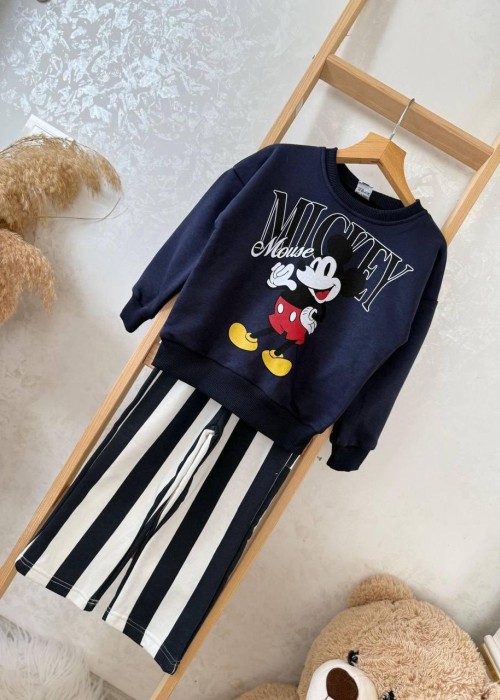 Erkek Çocuk Mickey Baskılı Çizgili Takım- Lacivert 
