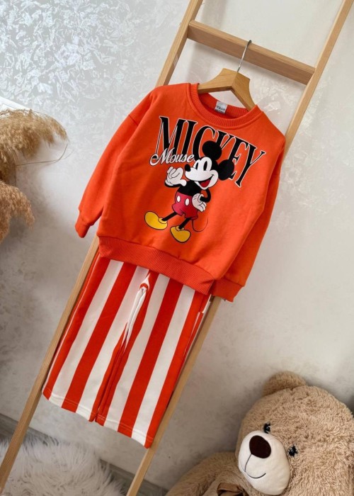 Erkek Çocuk Mickey Baskılı Çizgili Takım- Turuncu Erkek Çocuk Mickey Baskılı Çizgili Takım- Turuncu
