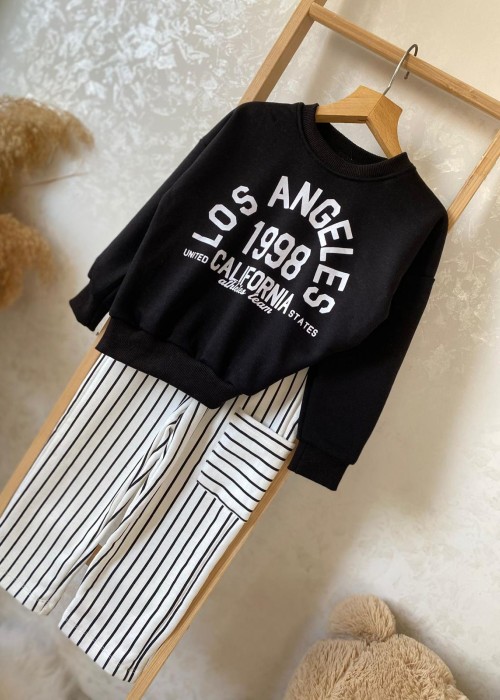 Erkek Çocuk Çİzgili Baskılı Takım (Siyah)