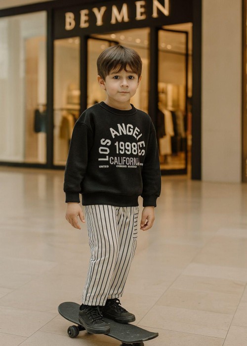 Erkek Çocuk Çİzgili Baskılı Takım (Siyah)