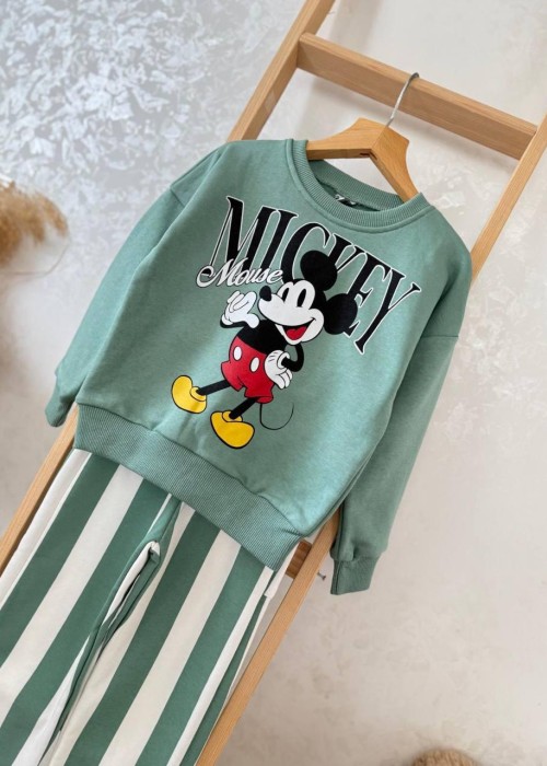 Erkek Çocuk Mickey Baskılı Çizgili Takım- Yeşil Erkek Çocuk Mickey Baskılı Çizgili Takım- Yeşil