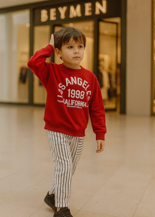 Erkek Çocuk Çİzgili Baskılı Takım (Kırmızı)