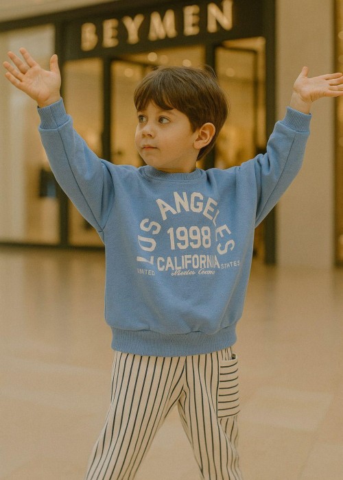 Erkek Çocuk Çİzgili Baskılı Takım (Mavi)