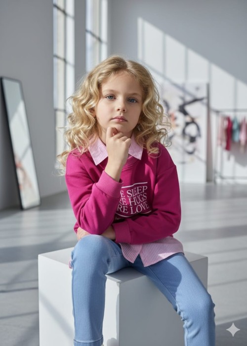 Kız Çocuk Fuşya Kot-Sweat Takım