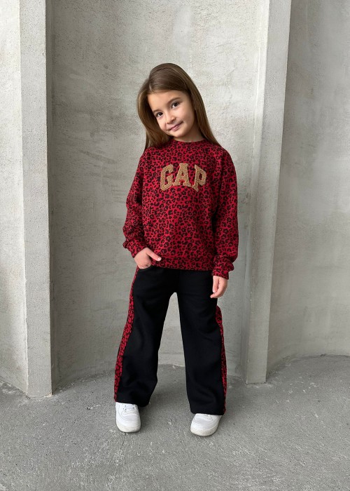 Kız Çocuk Leopar Bordo Eşofman Takımı 