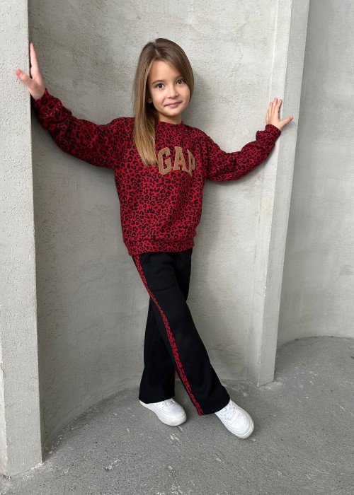 Kız Çocuk Leopar Bordo Eşofman Takımı Kız Çocuk Leopar Bordo Eşofman Takımı