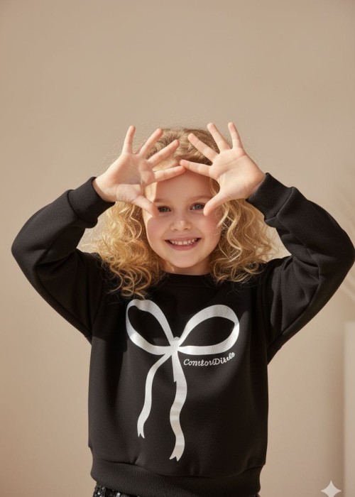 Kız Çocuk siyah Pullu Etekli Siyah Takım