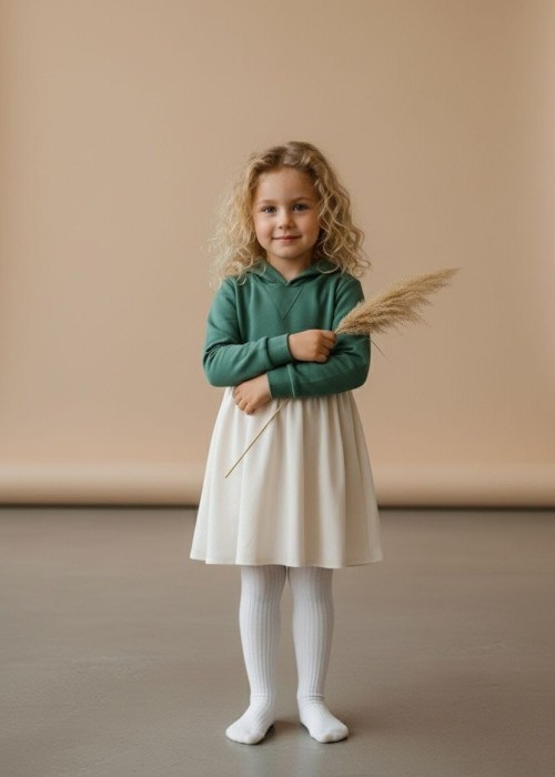 Kız Çocuk Penye 2 renkli Pamuklu Elbise- Yeşil Kız Çocuk Penye 2 renkli Pamuklu Elbise- Yeşil