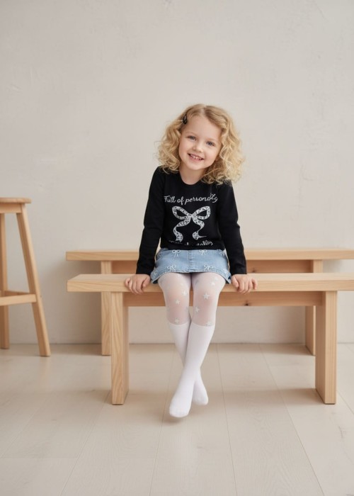 Kız Çocuk Fiyonk Nakışlı Kot Etek Bluz Takım Kız Çocuk Fiyonk Nakışlı Kot Etek Bluz Takım