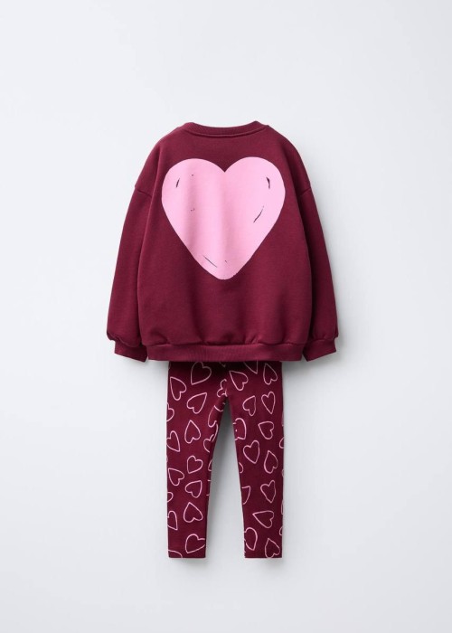 Kız Çocuk Kalp Baskılı Bordo Stitch Taytlı Takım Kız Çocuk Kalp Baskılı Bordo Stitch Taytlı Takım