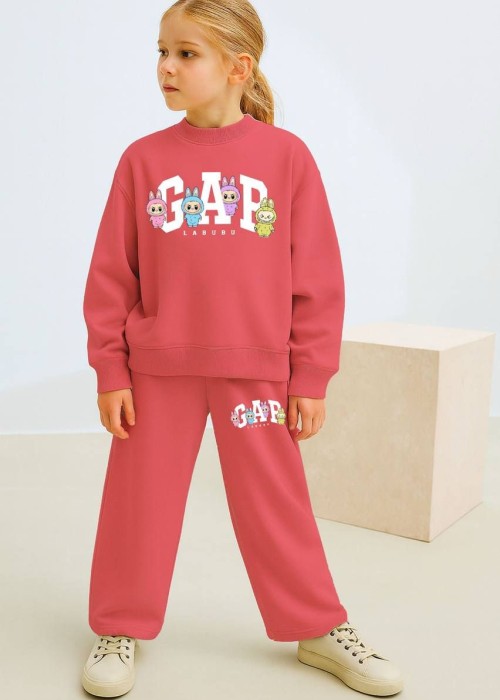 Kız Çocuk Labubu Gap Baskılı Nar Eşofman Takım