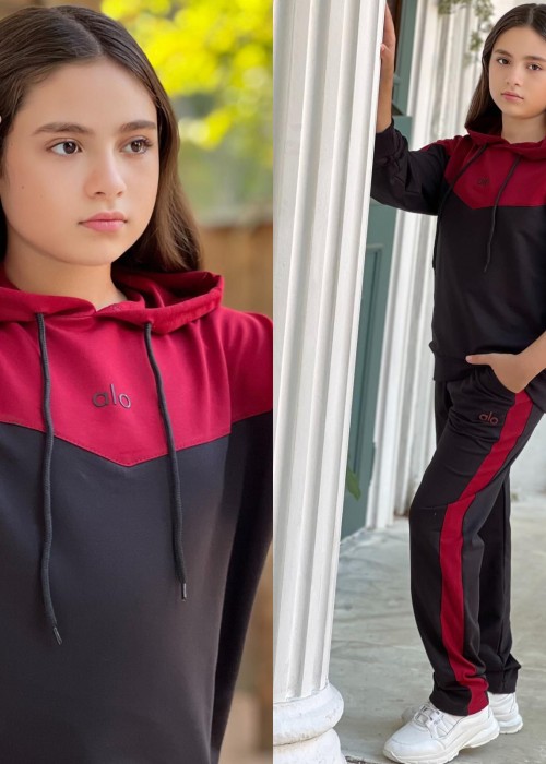 Kız Çocuk Garson boy 2 iplik Alo Eşofman Takım-Bordo