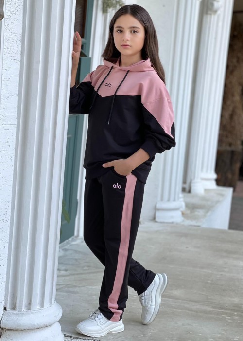 Kız Çocuk Garson boy 2 iplik Alo Eşofman Takım-Pembe